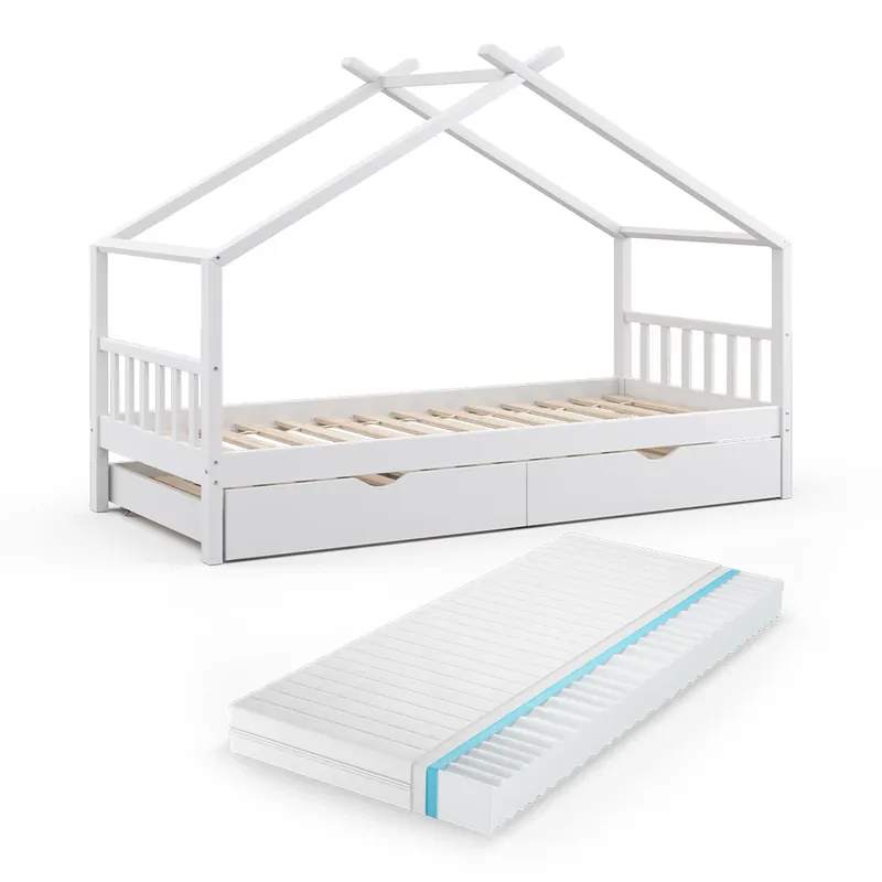 Dětská postel Design Bílá 90x200 cm s lůžkem pro hosty a matrací Vitalispa Finální Výprodej
