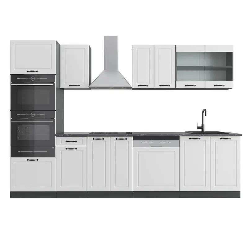 Kuchyňský kout R-Line Bílý venkovský dům/antracit 300 cm s vysokou skříní, bez pracovní desky Vicco Sezónní Sleva