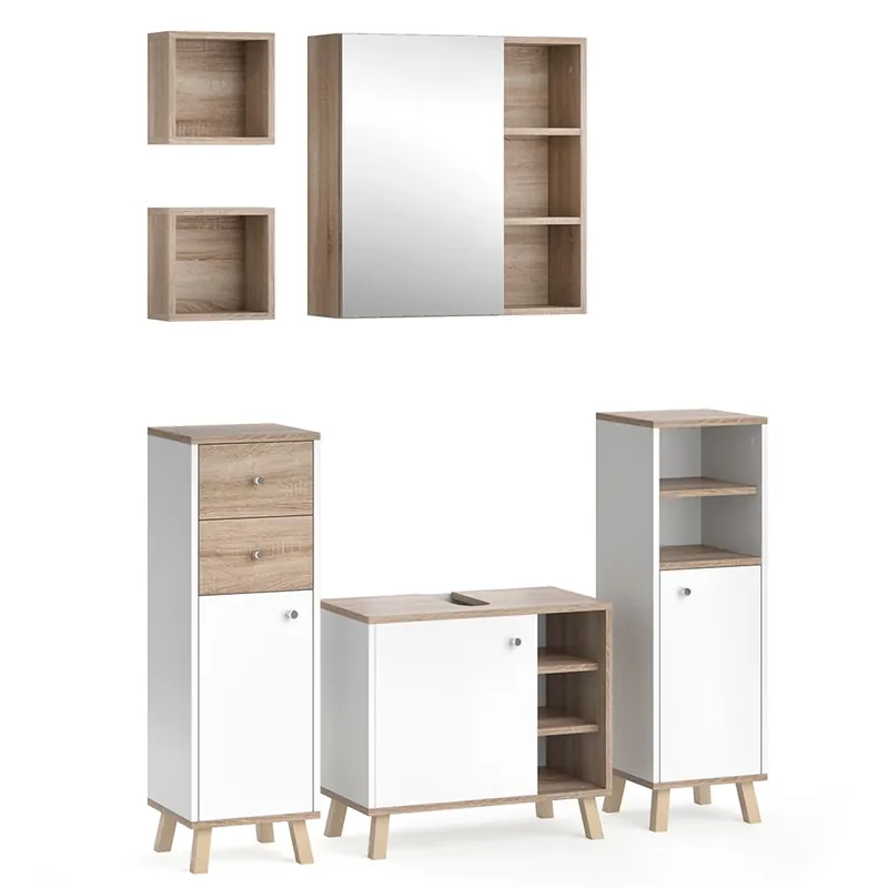 Sada nábytku do koupelny Senyo Bílá 5 dílů, s policemi Vicco Akční Cena