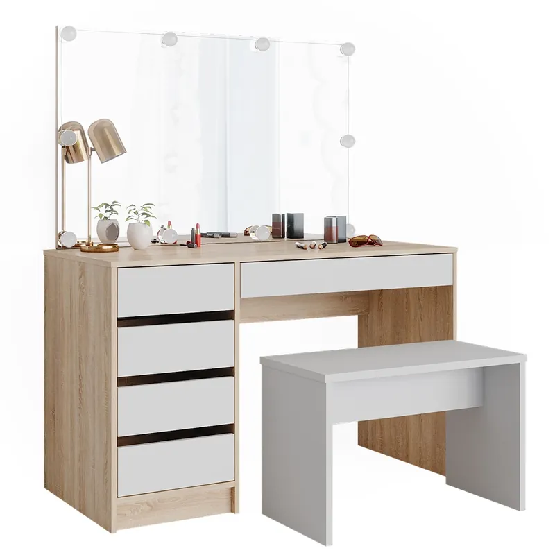Toaletní stolek Sherry Bílá/Sonoma 120 cm s osvětlením LED a lavičkou Vicco Nová Kolekce