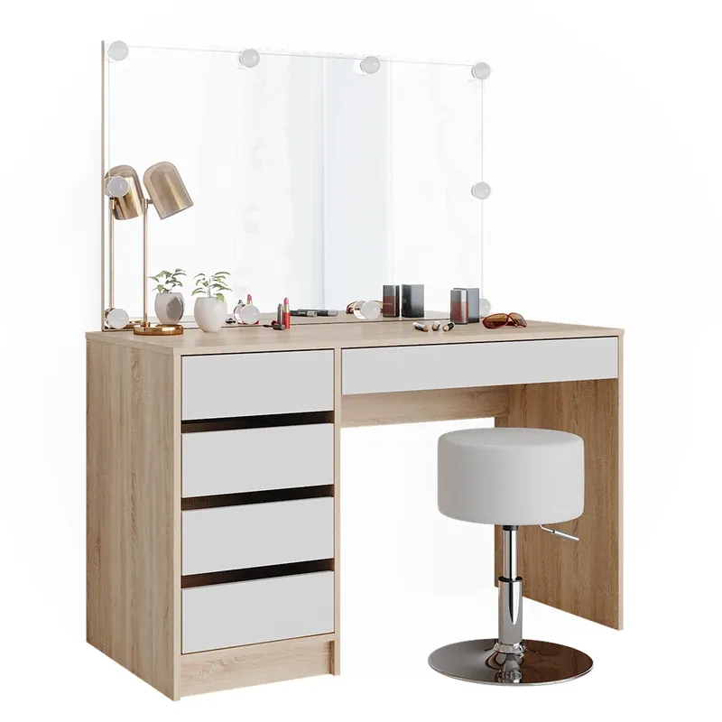 Nejprodávanější Toaletní stolek Sherry Bílá/Sonoma 120 cm s osvětlením LED a stoličkou Vicco