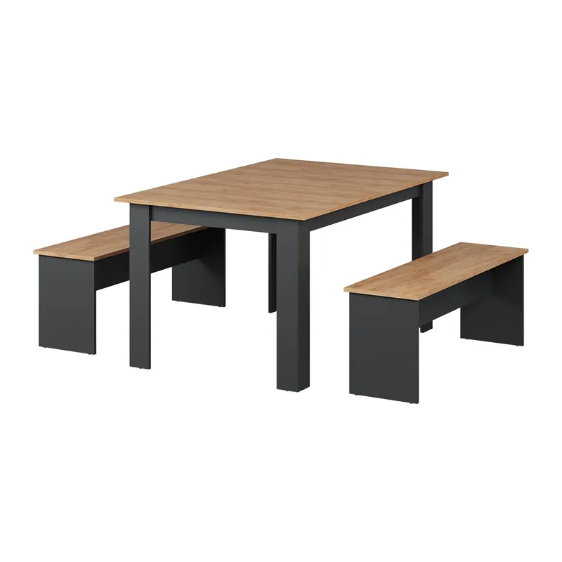 Jídelní stůl sestava Sentio Antracit/zlatý dub 137.6 x 92.8 cm se 2 lavicemi Vicco Nejlepší Volba
