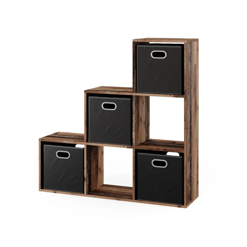 Schodišťový regál Starožitné dřevo 107.2 x 107.8 cm se 4 skládacími boxy Vicco Super Cena