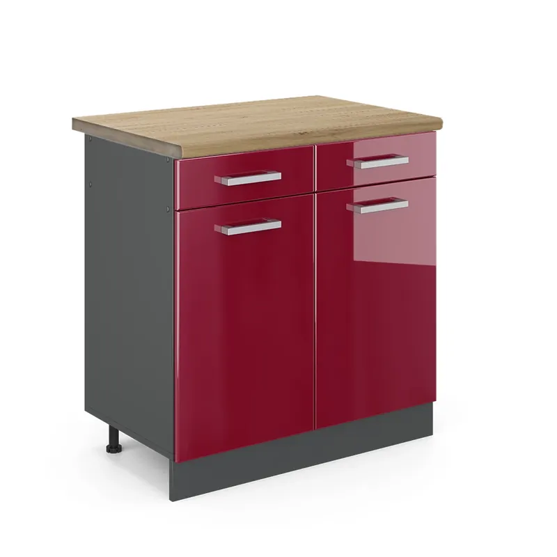 Spodní skříňka kuchyňské linky R-Line Červená vysoký lesk 80 cm , PD Dub Vicco Top Prodej