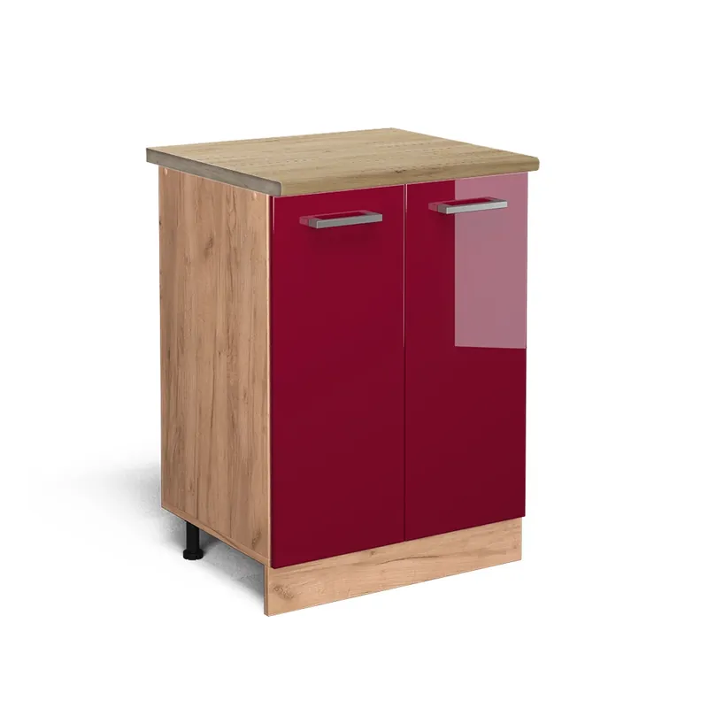 Jen Po Omezenou Doba Spodní skříňka kuchyňské linky R-Line Červená vysoký lesk 60 cm , PD Dub Vicco