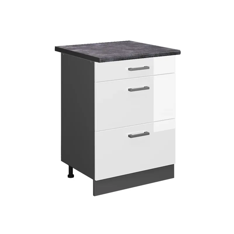 Spodní skříňka kuchyňské linky R-Line Bílá vysoký lesk 60 cm se zásuvkami, PD Antracit Vicco Oblíbený