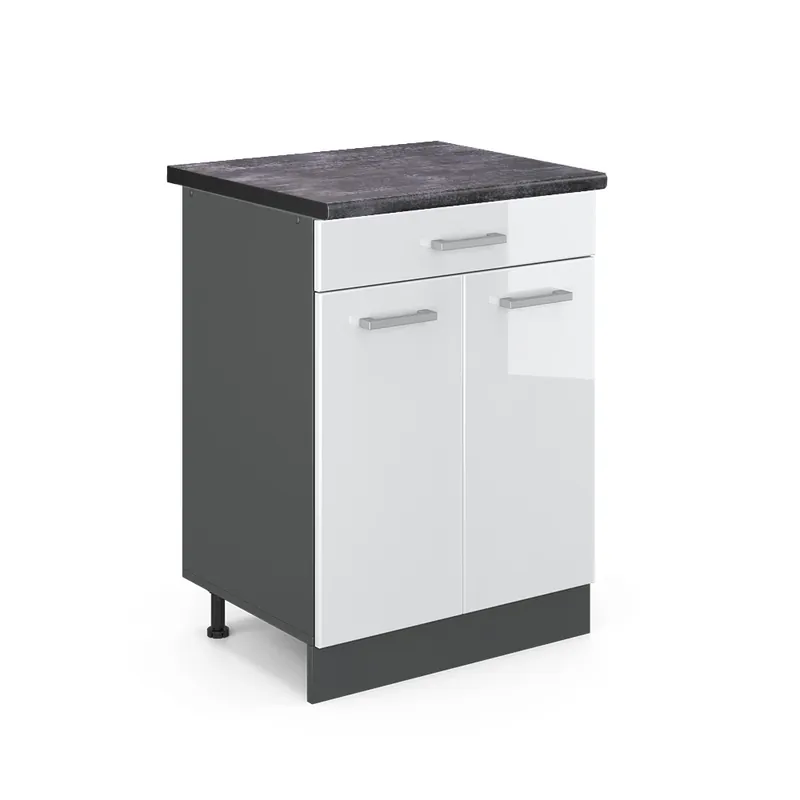 Nízká Cena Spodní skříňka kuchyňské linky R-Line Bílá vysoký lesk 60 cm , PD Antracit Vicco