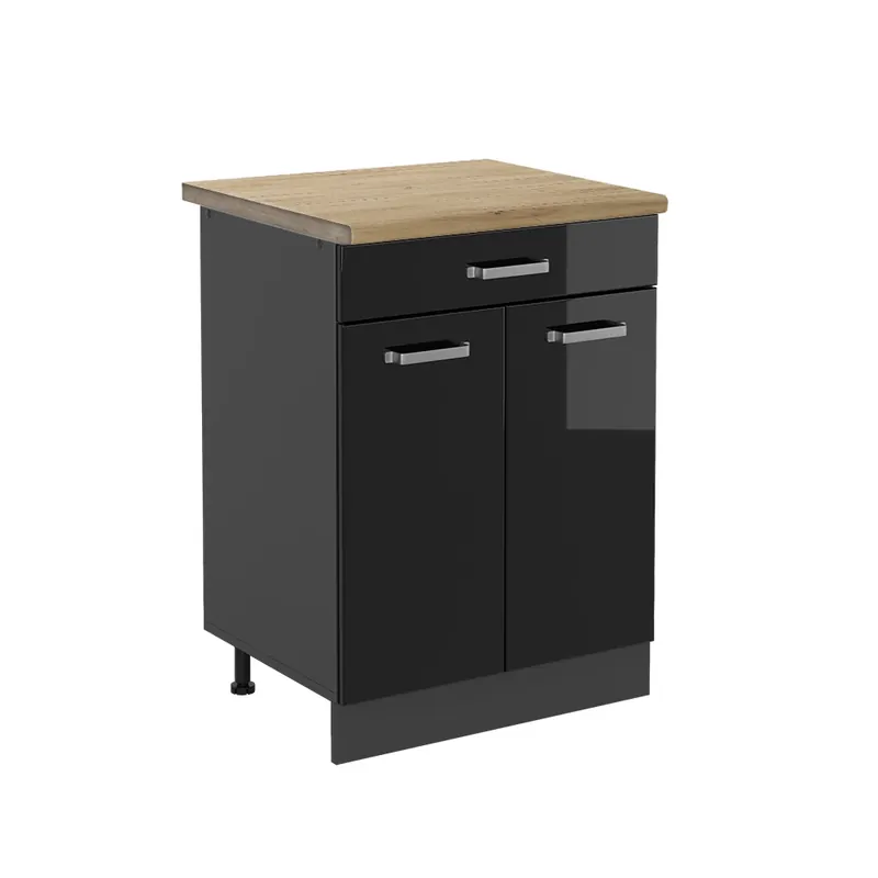 Spodní skříňka kuchyňské linky R-Line Černý vysoký lesk 60 cm , AP Oak Vicco Cenově Výhodný