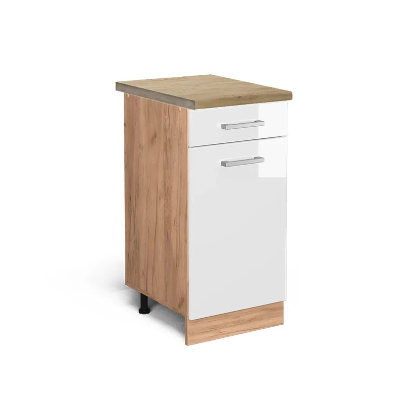 Tovární Cena Spodní skříňka kuchyňské linky R-Line Bílá vysoký lesk 40 cm , PD Dub Vicco