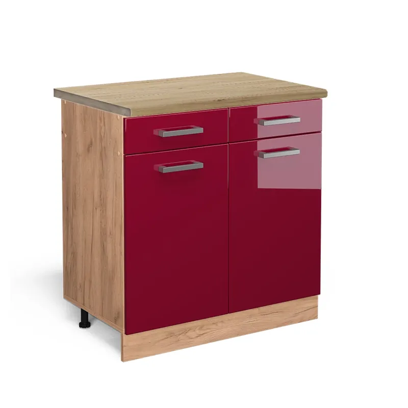 Poslední Šance Spodní skříňka kuchyňské linky R-Line Červená vysoký lesk 80 cm , PD Dub Vicco