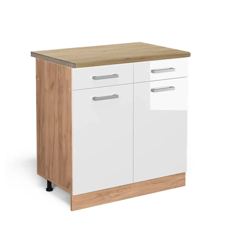 Nejprodávanější Spodní skříňka kuchyňské linky R-Line Bílá vysoký lesk 80 cm , PD Dub Vicco