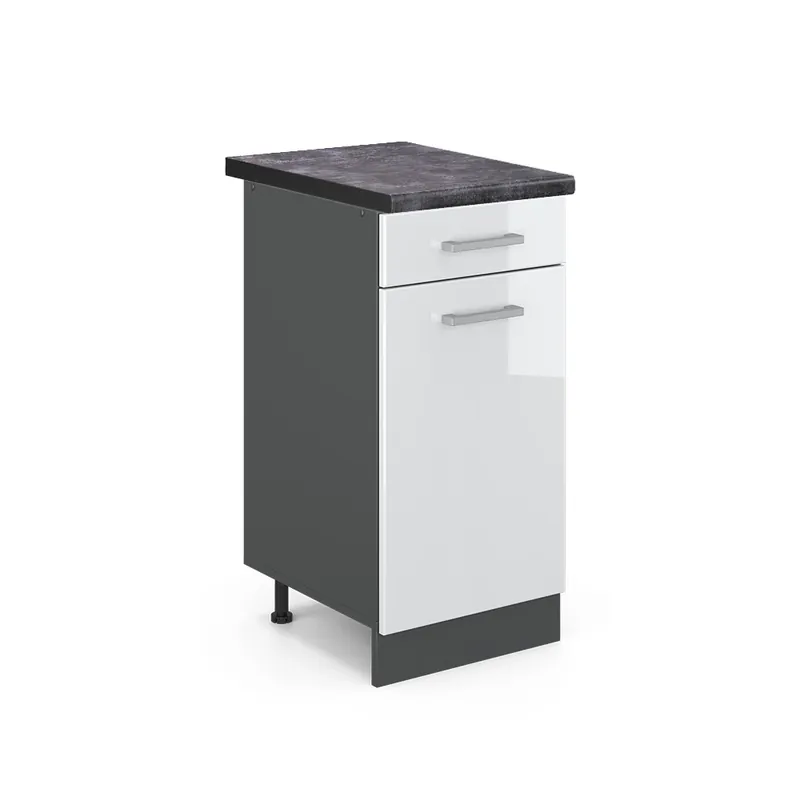 Spodní skříňka kuchyňské linky R-Line Bílá vysoký lesk 40 cm , PD Antracit Vicco Nová Kolekce