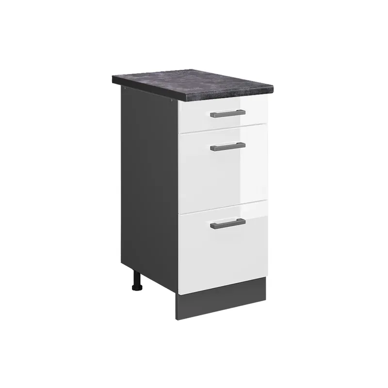 Horká Nabídka Spodní skříňka kuchyňské linky R-Line Bílá vysoký lesk 40 cm se zásuvkami, PD Antracit Vicco