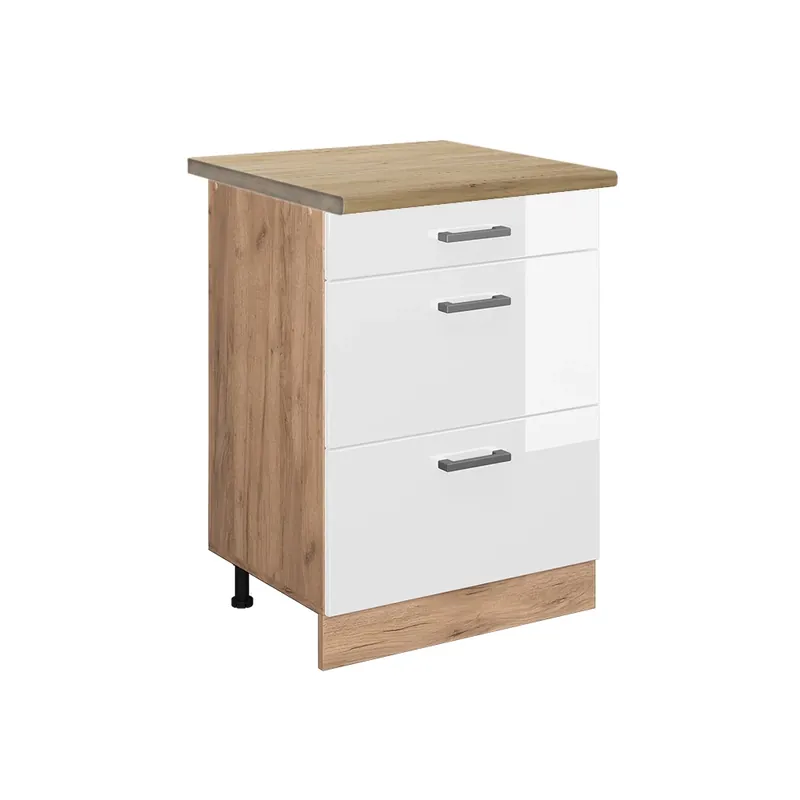 Spodní skříňka kuchyňské linky R-Line Bílá vysoký lesk 60 cm se zásuvkami, PD Dub Vicco Novinka