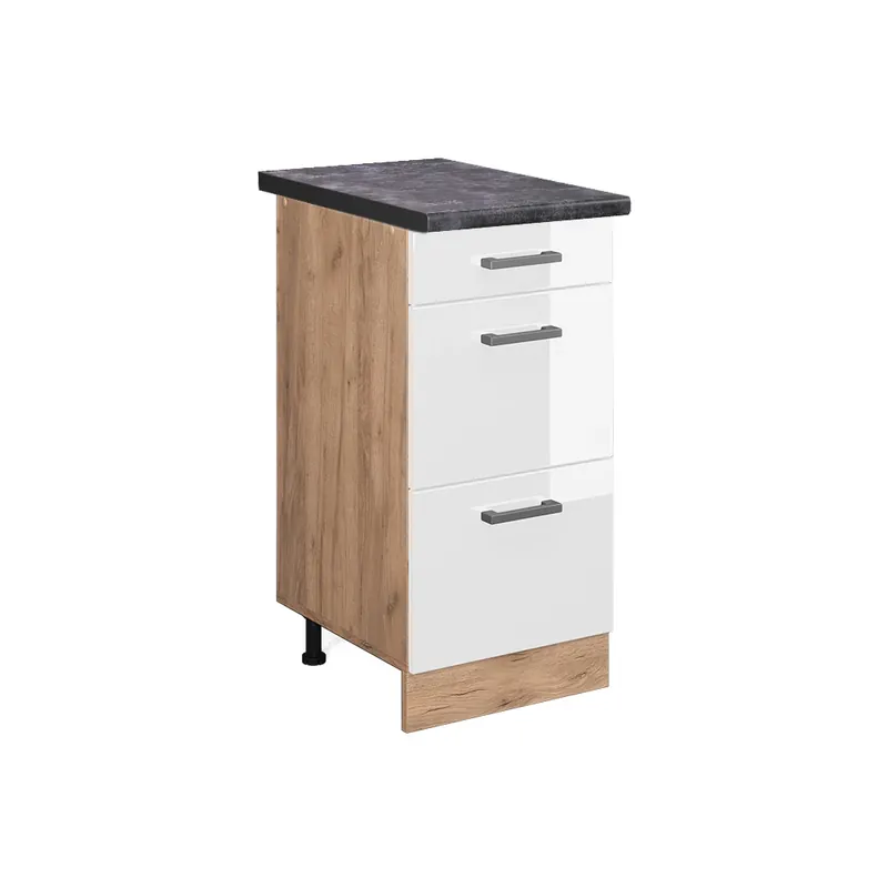 Pouze Dnes Spodní skříňka kuchyňské linky R-Line Bílá vysoký lesk 40 cm se zásuvkami, PD Antracit Vicco