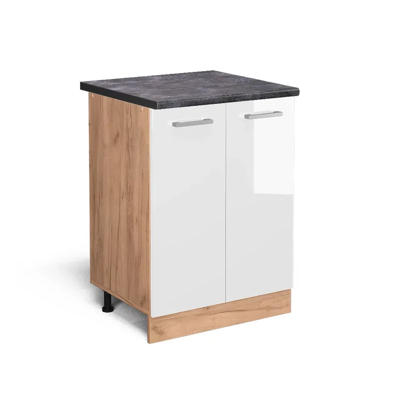 Tovární Cena Spodní skříňka kuchyňské linky R-Line Bílá vysoký lesk 60 cm , PD Antracit Vicco
