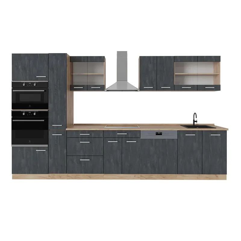 Akce Kuchyňský kout R-Line Černý beton/zlatý dub 350 cm bez pracovní desky Vicco