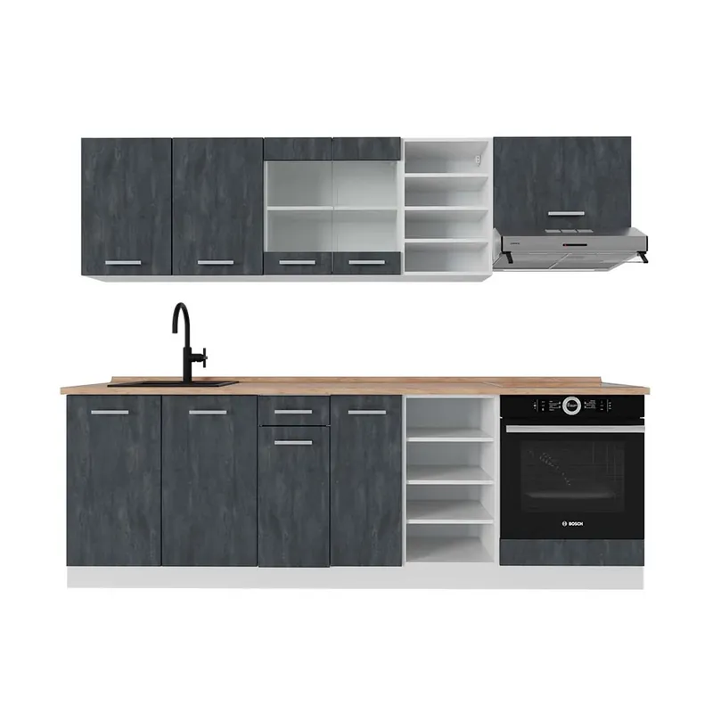 Kuchyňský kout R-Line Černý beton/bílá 240 cm PD Dub Vicco Top Prodej