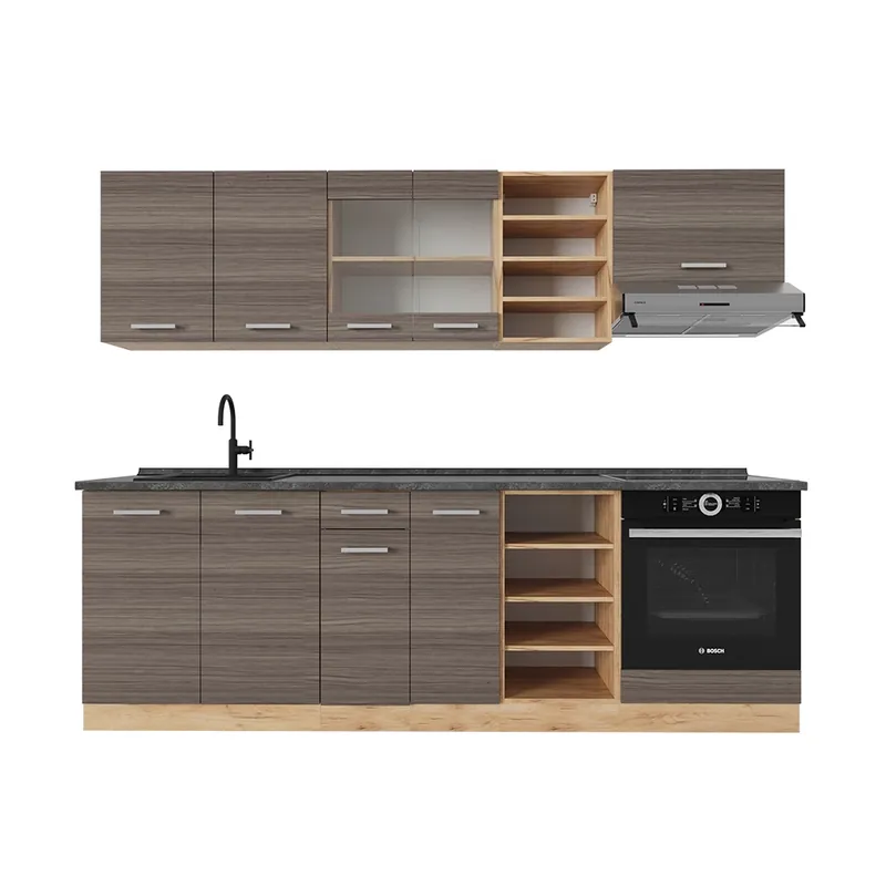 Kuchyňský kout R-Line Ušlechtilý šedý/zlatý dub 240 cm , PD Antracit Vicco Akční Cena
