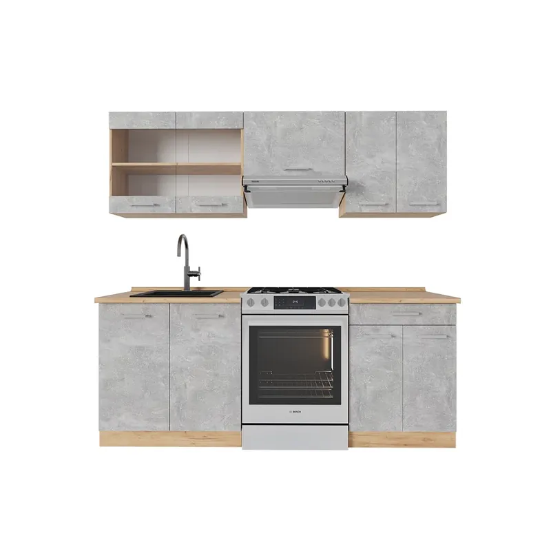 Must-Have Kuchyňský kout R-Line Beton/zlatý dub 200 cm , PD Dub Vicco