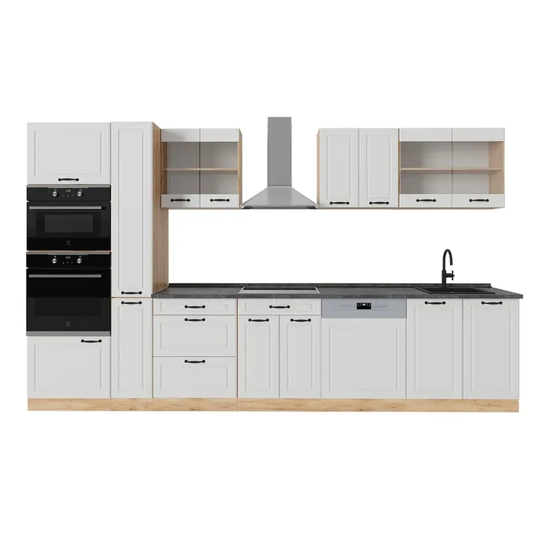 Výprodej Kompletní kuchyně R-Line Bílý venkovský dům/zlatý dub 350 cm , PD Antracit Vicco
