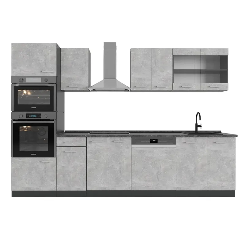 Kuchyňský kout R-Line Beton/antracit 300 cm s vysokou skříní, PD Antracit Vicco Ověřený