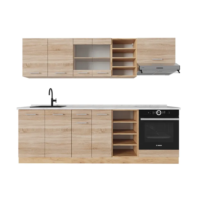 Kuchyňský kout R-Line Dub Sonoma/Goldkraft 240 cm , PD Mramor Vicco Akce