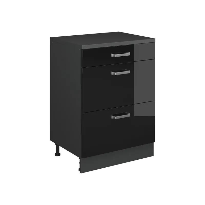 Rozšiřující komoda Rion Černý vysoký lesk/Antracit 60 x 46 cm bez šikminy se 3 zásuvkami Vicco Levný