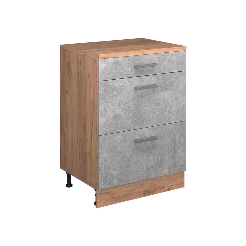 Kuchyňská skříňka pod šikmou střechu R-Line Beton 60 cm bez šikminy se 3 zásuvkami Vicco Sleva
