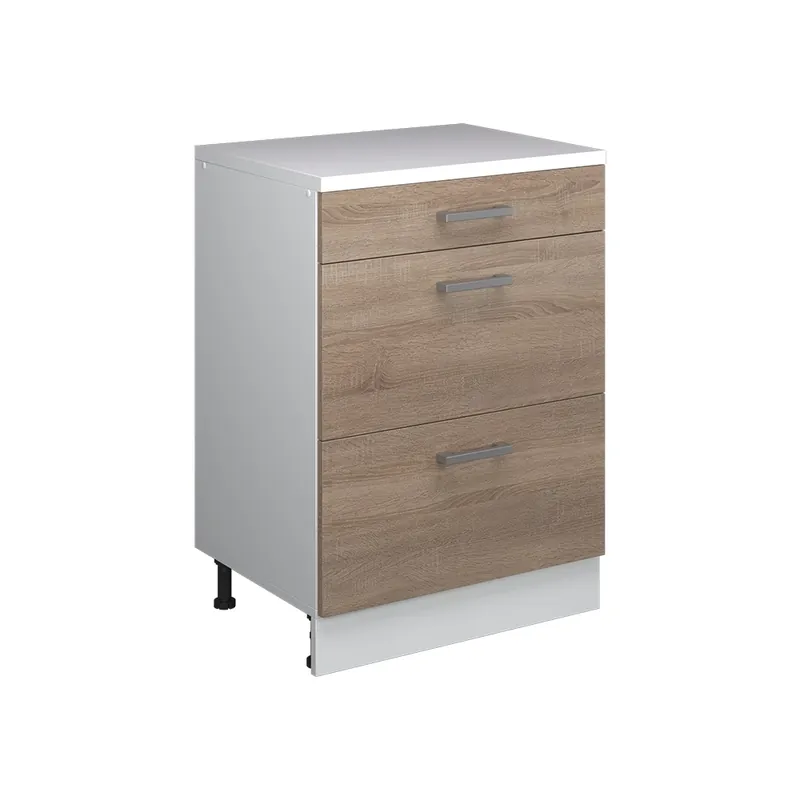 Speciální Cena Kuchyňská skříňka pod šikmou střechu R-Line Sonoma 60 cm bez šikminy se 3 zásuvkami Vicco
