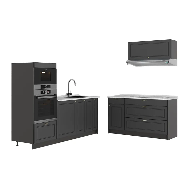 Pouze Dnes Kuchyně Fame-Line Anthrazit-Gold Landhaus/Antracit 340 cm, PD Mramor Vicco