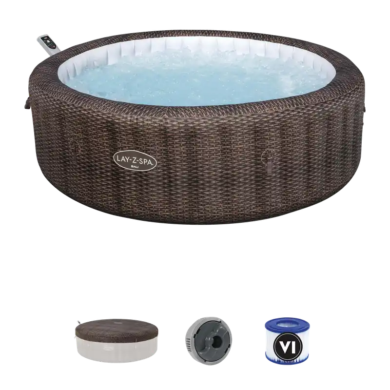 Nafukovací vířivka LAY-Z-SPA® BALI SMART AIRJET™ pro 5-7 osob Brown Rattan Round - BESTWAY 6001P Novinka