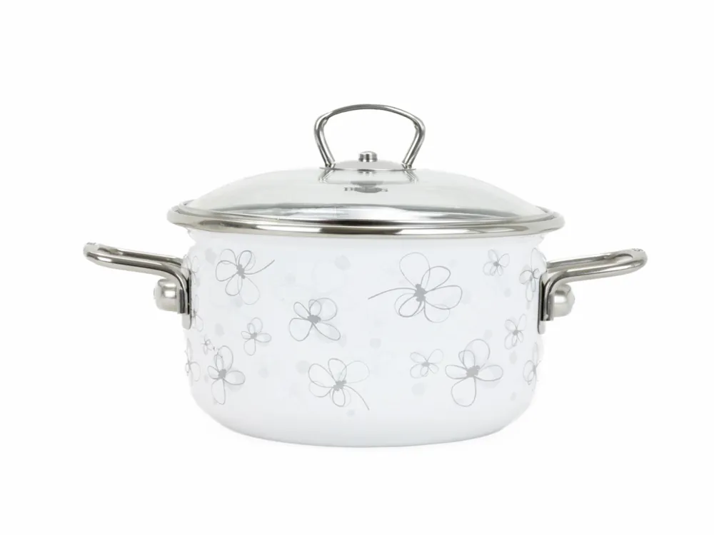 Nízká Cena BELIS Smaltovaný hrnec se skleněnou poklicí PREMIUM bílý 24 cm,5,5l