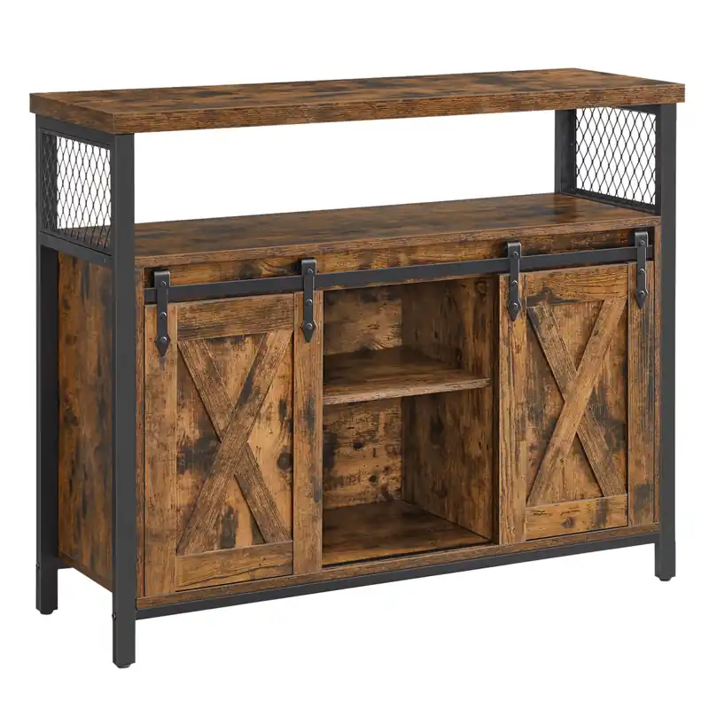 Akční Cena VASAGLE Kuchyňská komoda s posuvnými dveřmi, vintage, černá, hnědá, 33x100x80 cm