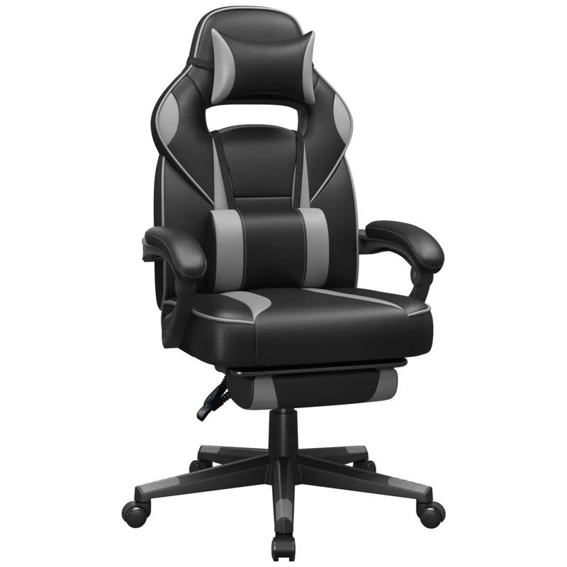SONGMICS Herní židle nastavitelná, ergonomická, opěrka beder a hlavy, černá, šedá Omezená Nabídka