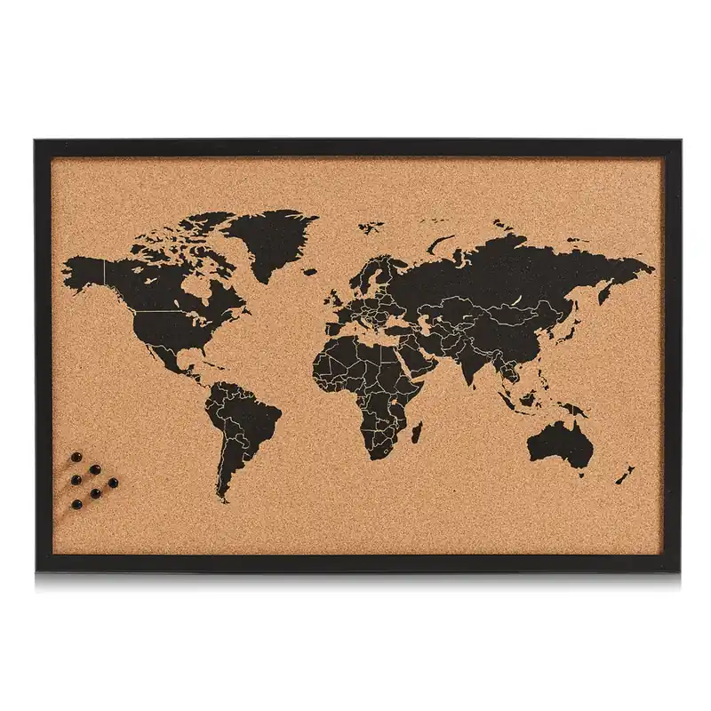 Sezónní Sleva ZELLER Korková nástěnka mapa světa, černohnědá 59x40cm
