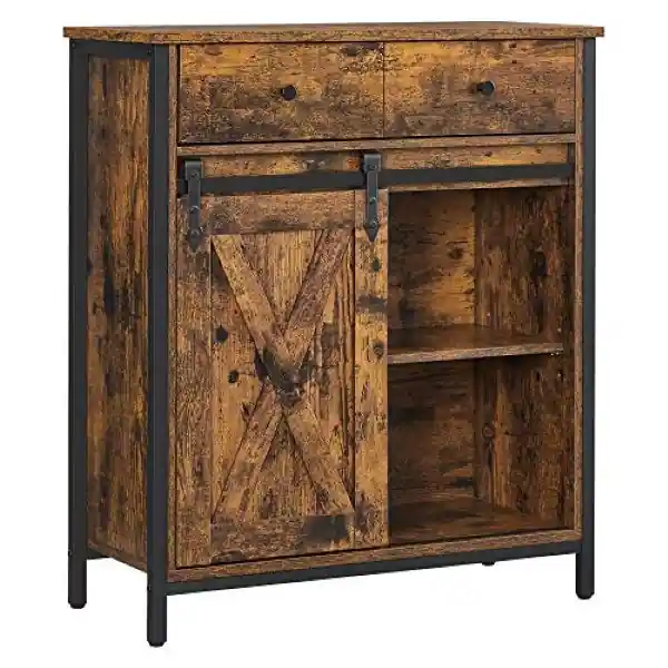Top Prodej VASAGLE Komoda s posuvnými dveřmi vintage, černá, hnědá 70x30x80cm