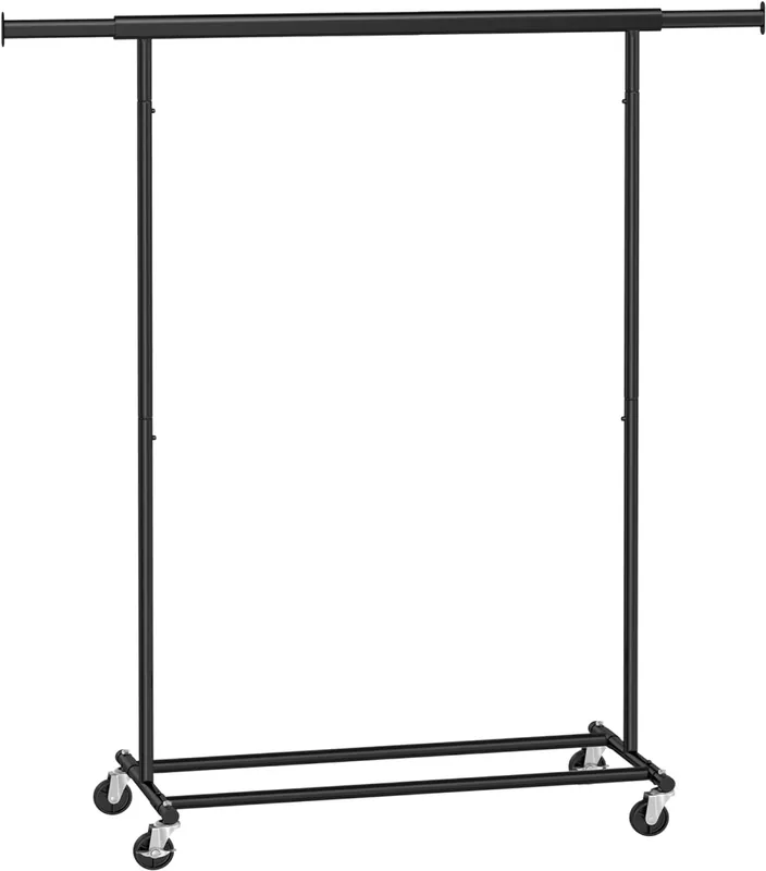 Finální Výprodej SONGMICS Věšák na oblečení, stojan na kolečkách 92-132 x 45 x 160cm, černý