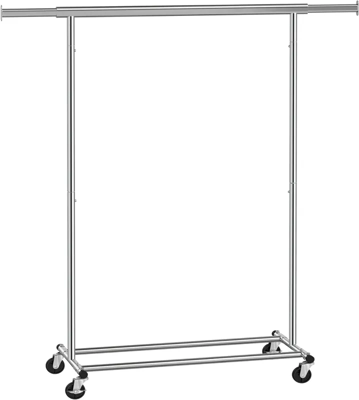 SONGMICS Věšák na oblečení, stojan na kolečkách 92-132 x 45 x 160cm, stříbrný Speciální Cena