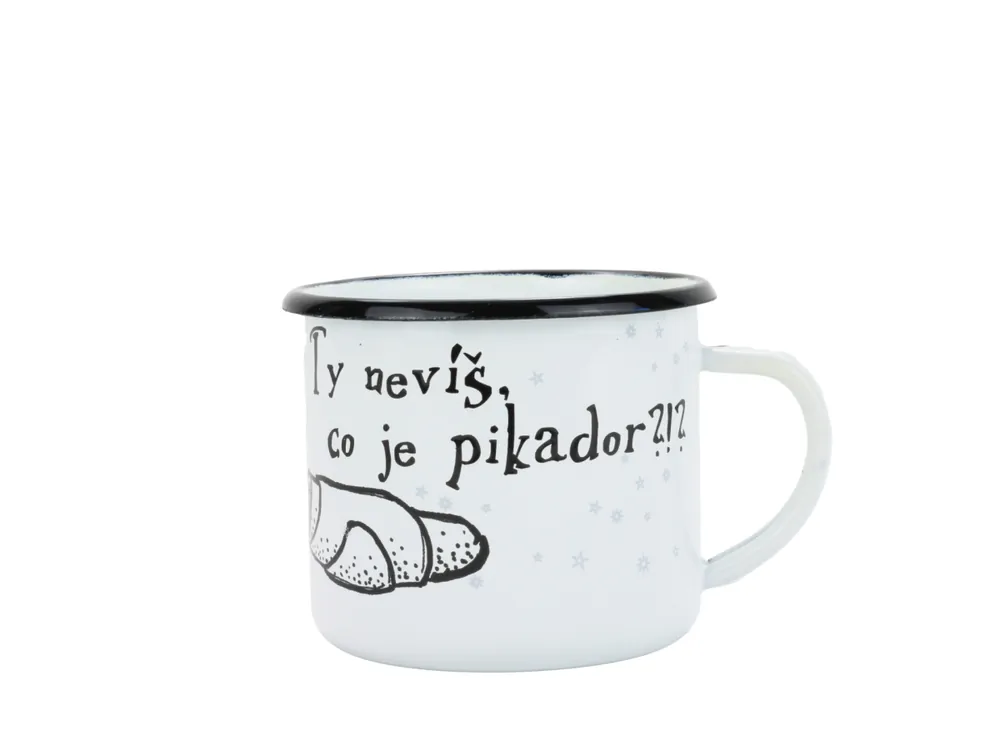 Levný BELIS Smaltovaný hrnek 8 cm/0,35l, bílý "ČB/pikador" v krabičce