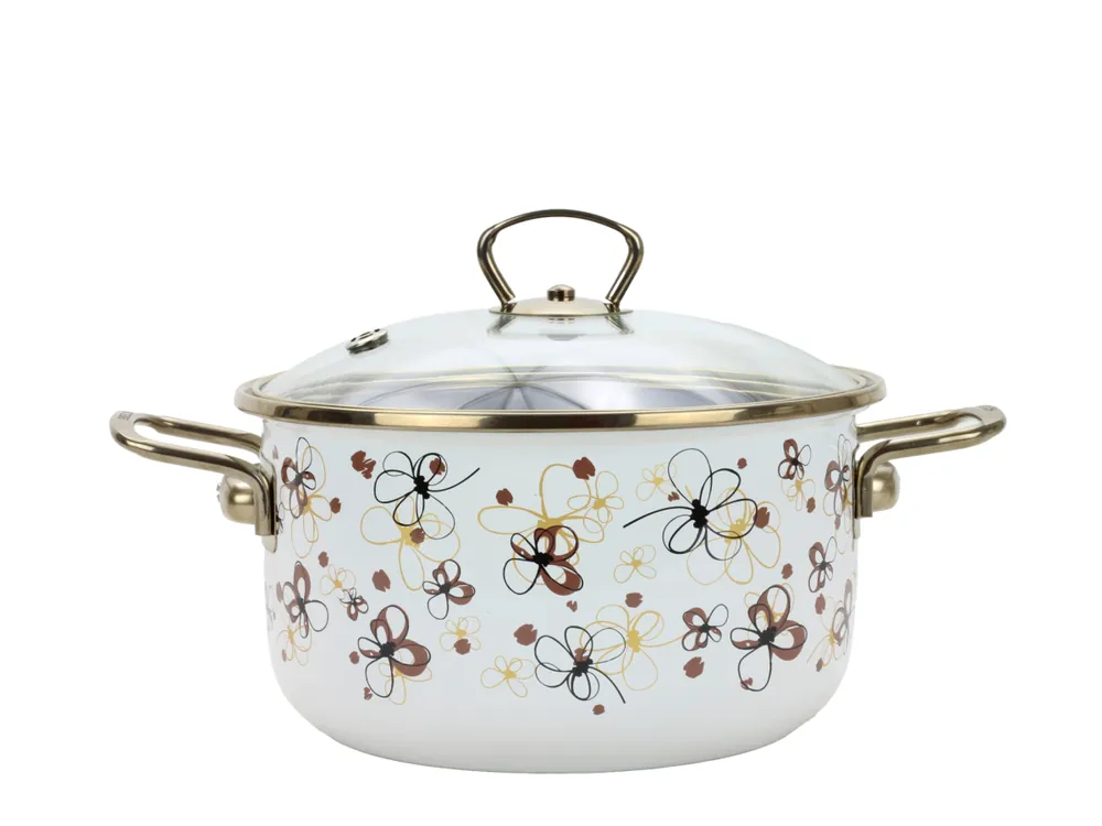 BELIS Smaltovaný hrnec se skl. poklicí PREMIUM krémový 18 cm/2,2l Must-Have