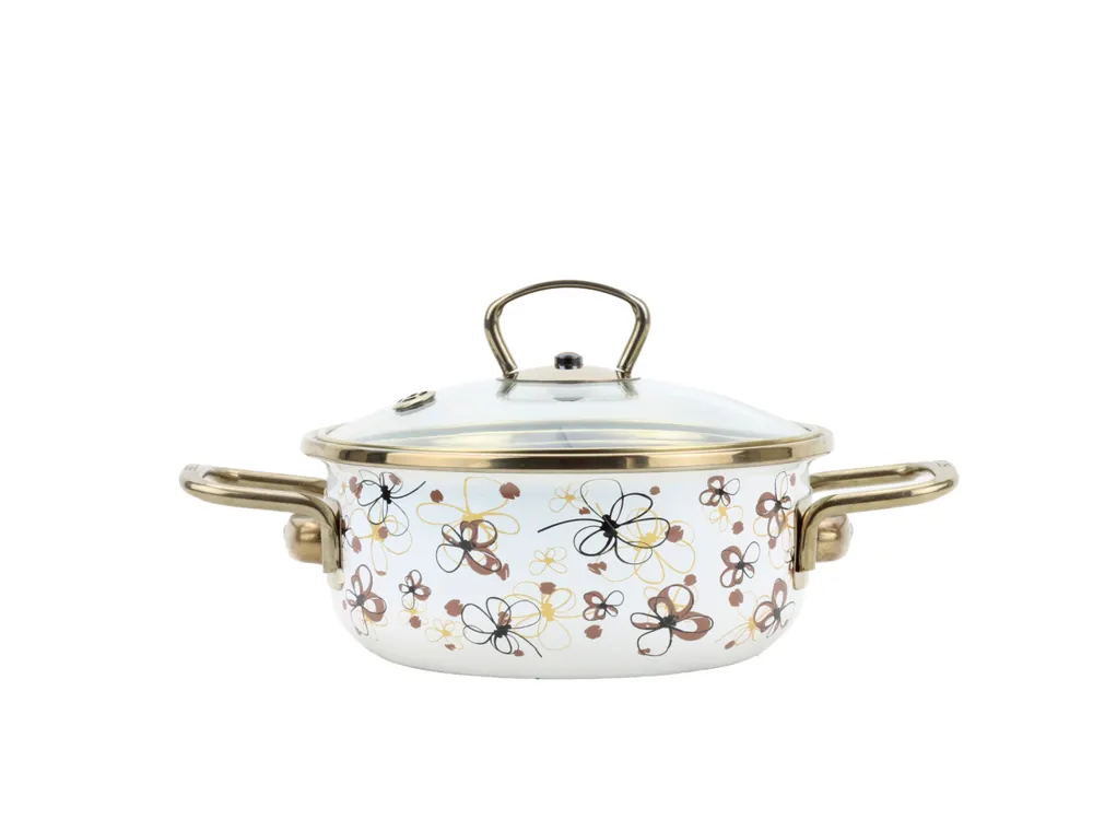 BELIS Smaltovaný rendlík se skl. poklicí PREMIUM krémový 16 cm/1,25l Nízká Cena