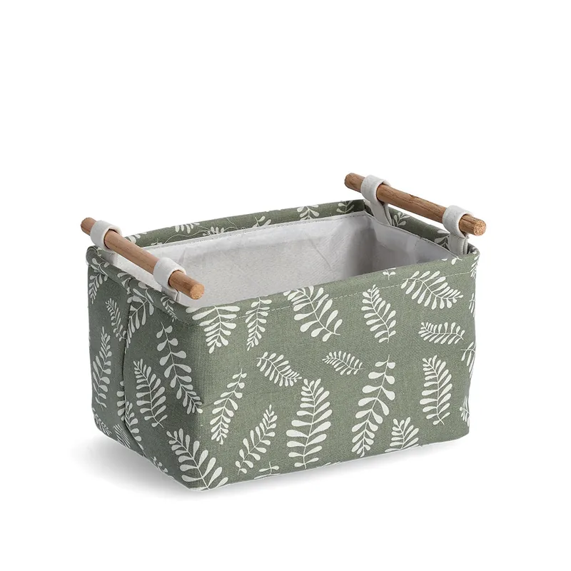 Speciální Cena ZELLER Úložný box motiv Listy, bavlna, polyester 30,5x21x18cm