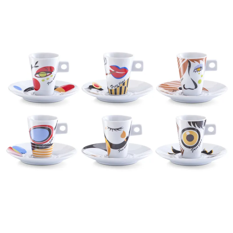 ZELLER Sada šálků s podšálkem 6ks porcelán, motiv Obličej 50ml Aktuální