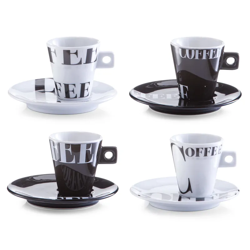 Cenově Výhodný ZELLER Sada šálků s podšálkem 4ks porcelán, motiv Coffee 50ml