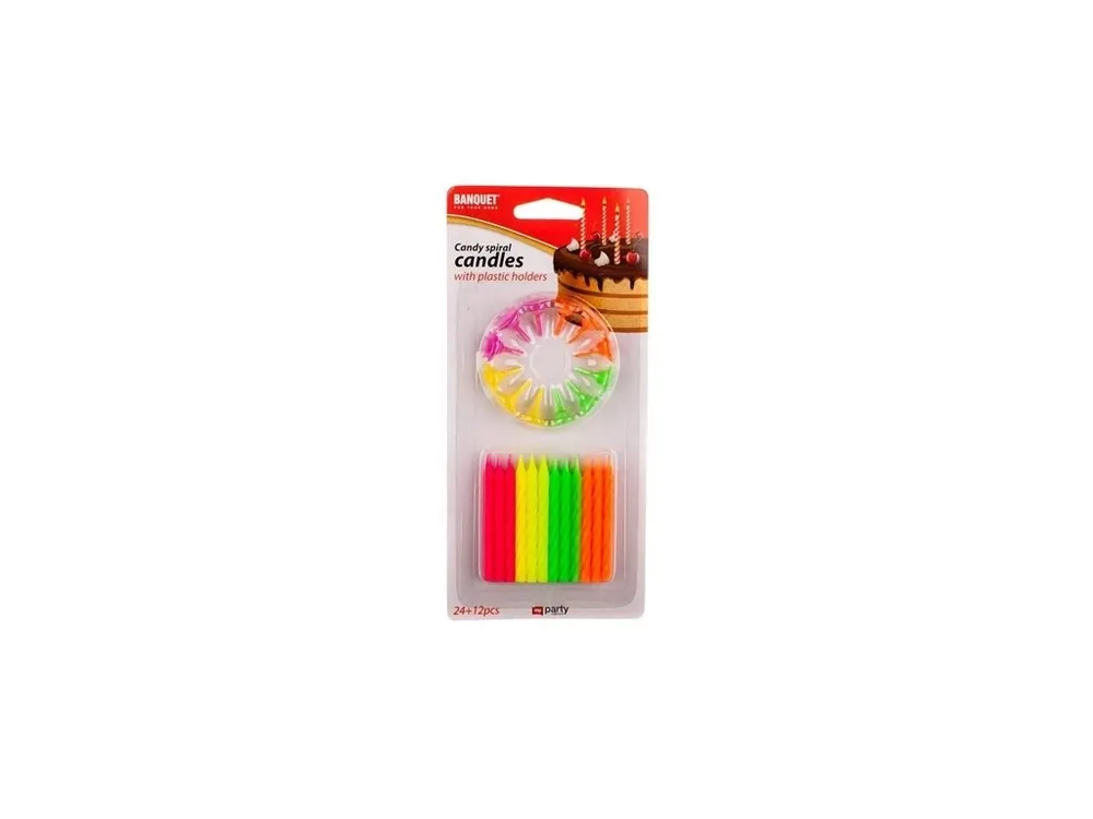 Svíčka dortová 6cm 24ks + držáky PARTY neon Cenová Bomba