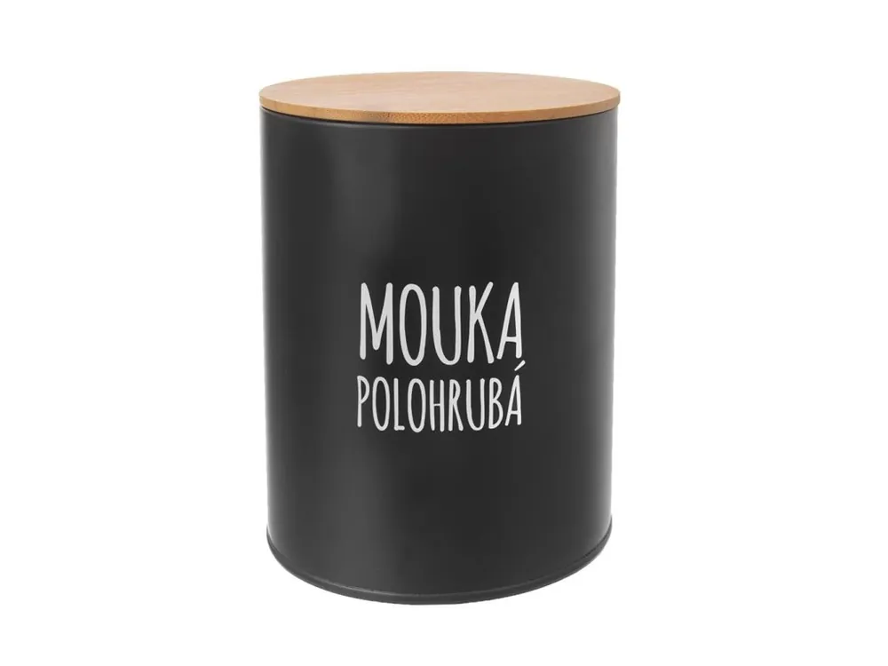 Výprodej Dóza plech/bambus černá mouka polohrubá ¤13cm ORION
