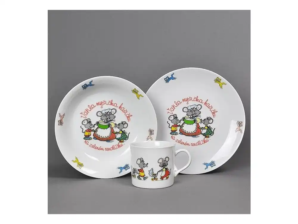 Levný Dětská jídelní sada 3 dílná porcelán VAŘILA MYŠIČKA