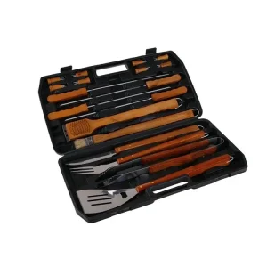Grilovací nářadí dřevo/nerez 18ks v kufříku BBQ Značkový