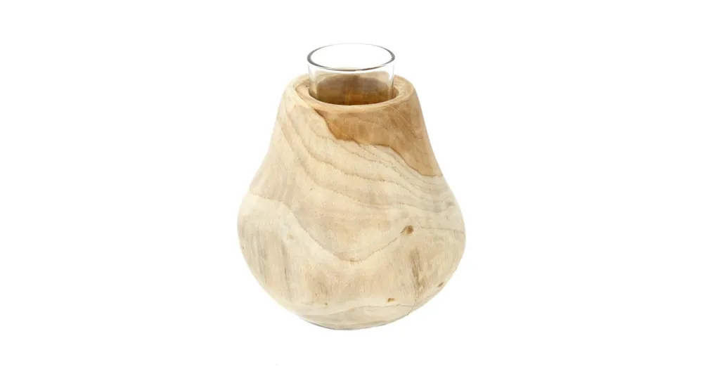 Svietnik z teakového dreva Candle Drop 16 cm Novinka